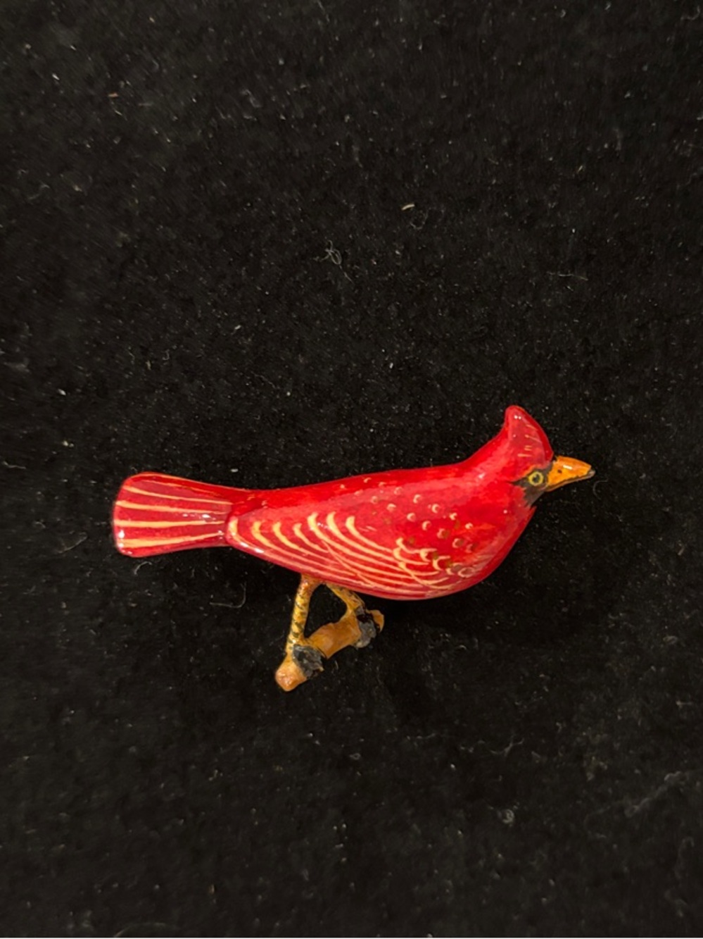 Red Enamel Cardinal Bird Brooch with Gold Accents - Vintage